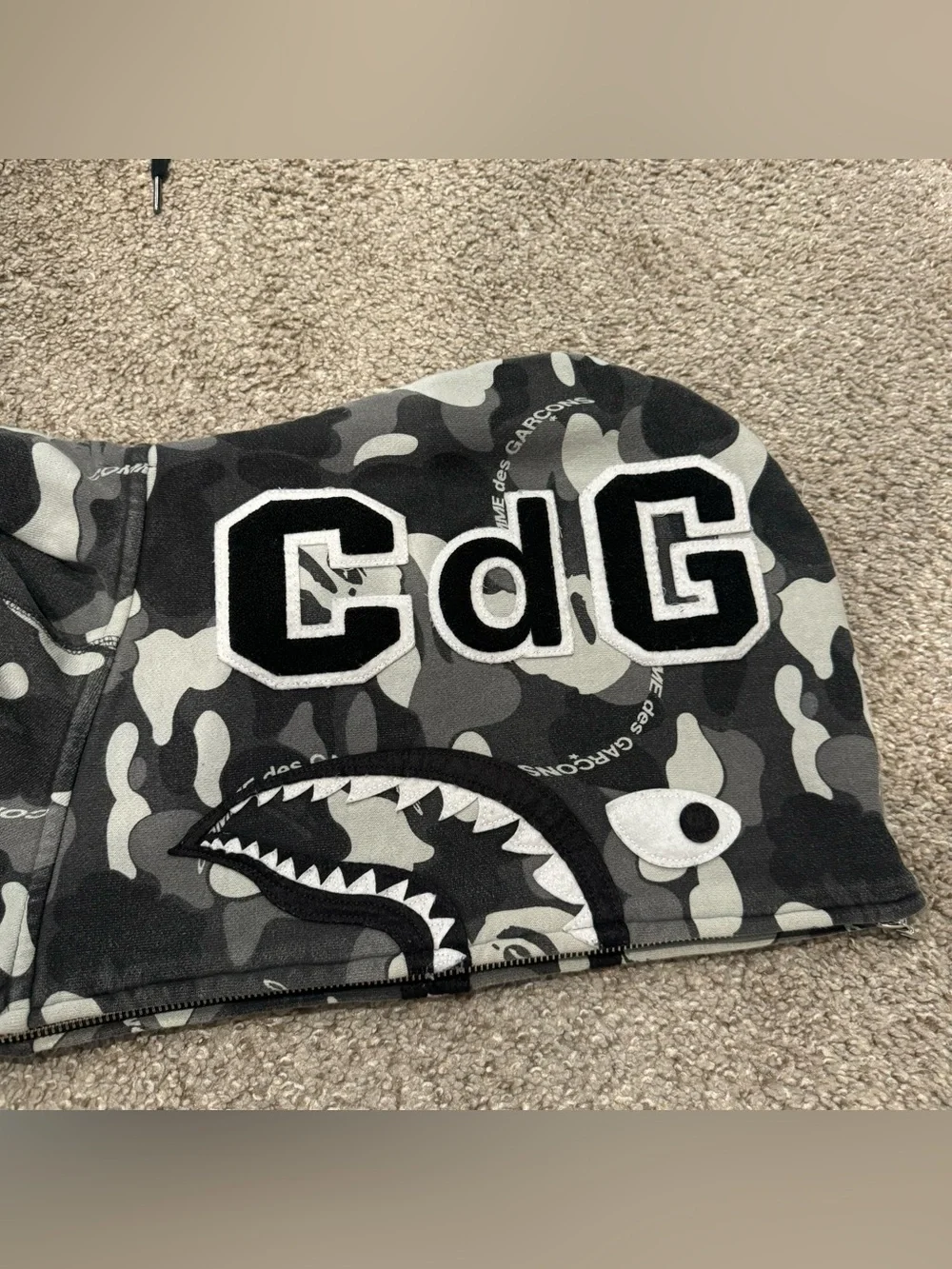 Bape x CDG Osaka Shark Comme des Garcons Black & Gray Camouflage Zip Hoodie